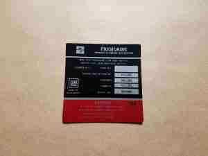 Decal, Frigidaire Air Conditioner Compressor (GM# 5910528)