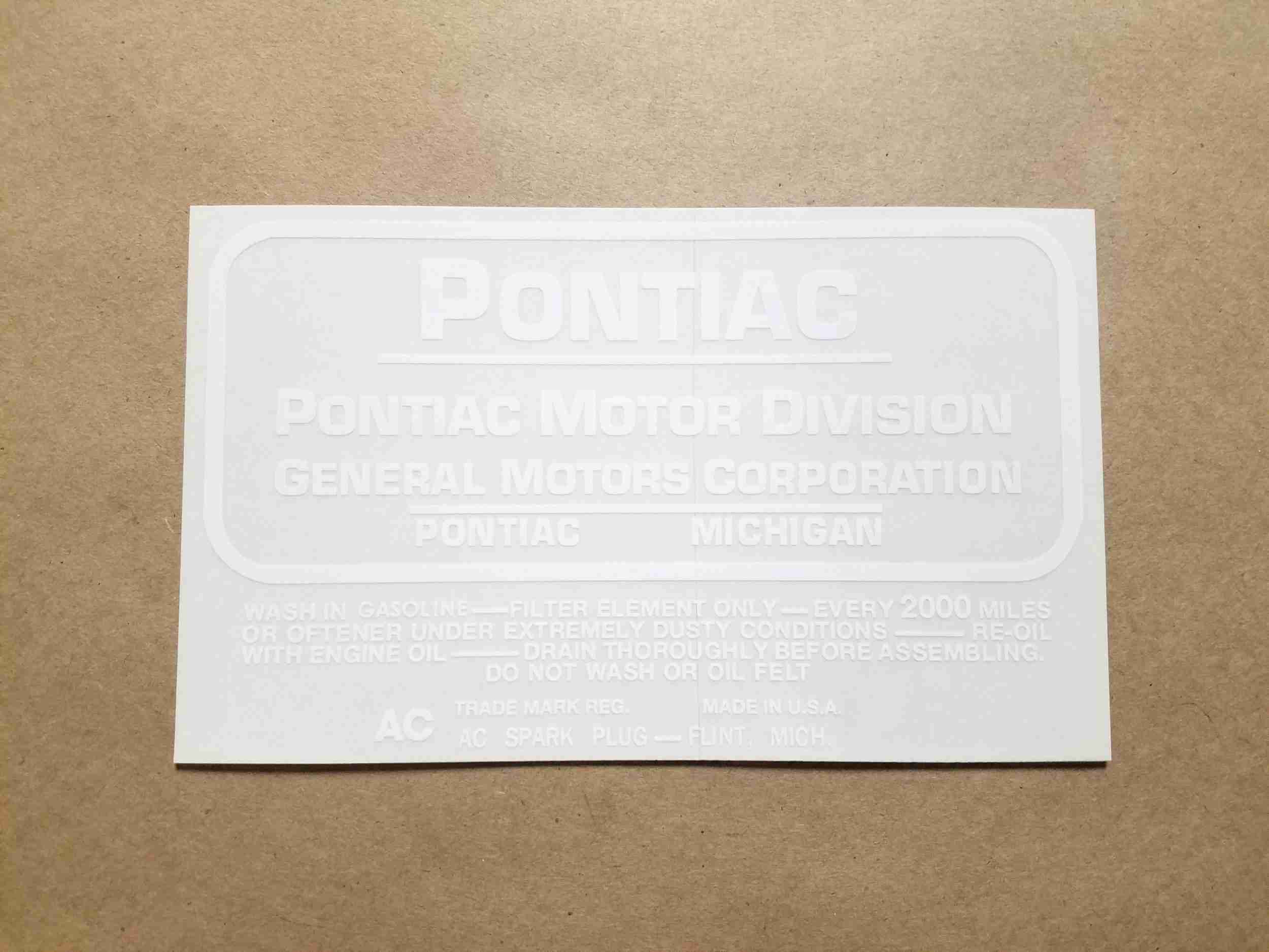 1933-48 White Oil Bath Air Cleaner Service Instruction Decal, rectangular