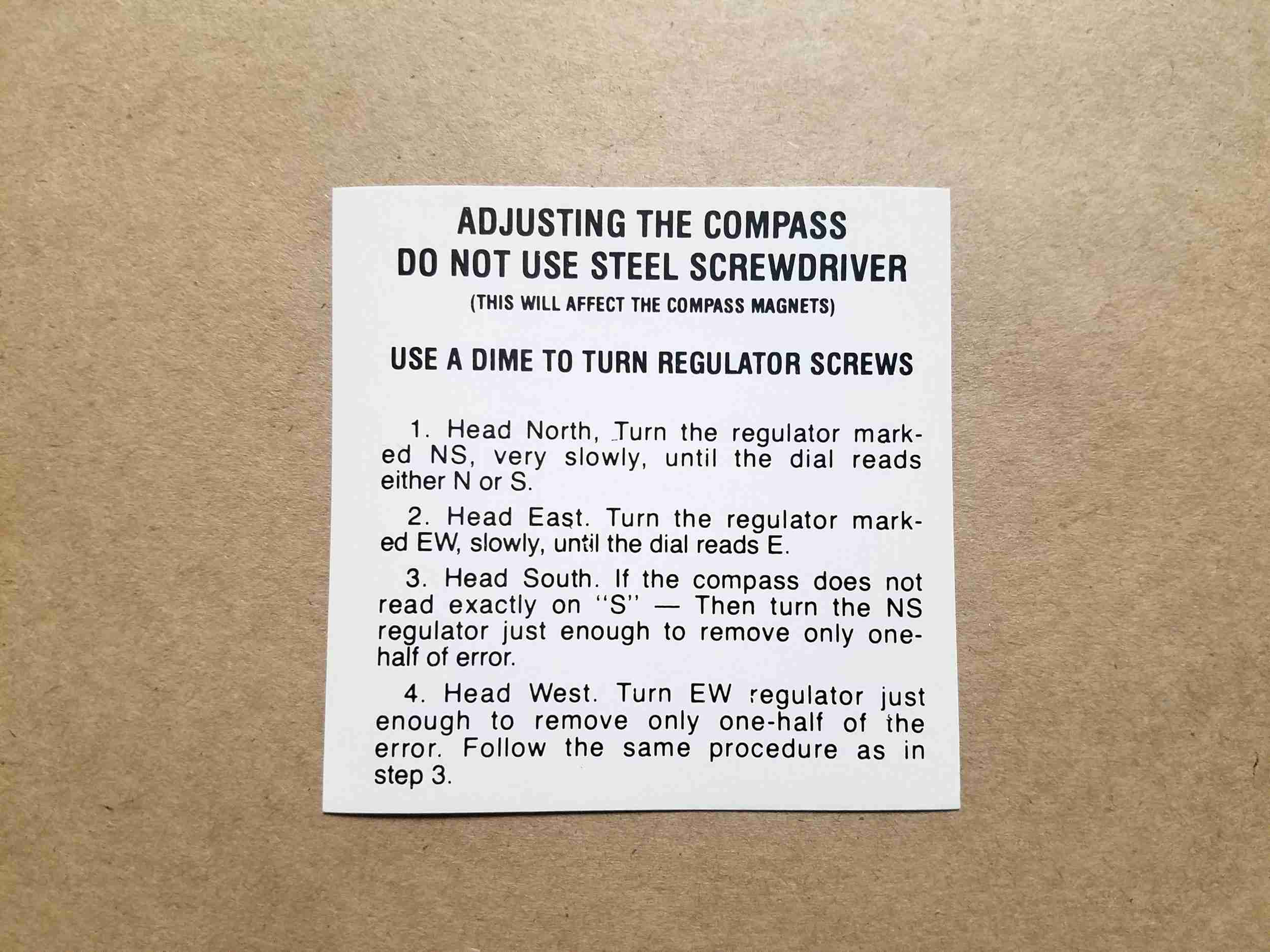 1937-62 Compass Glove Box Instruction Decal