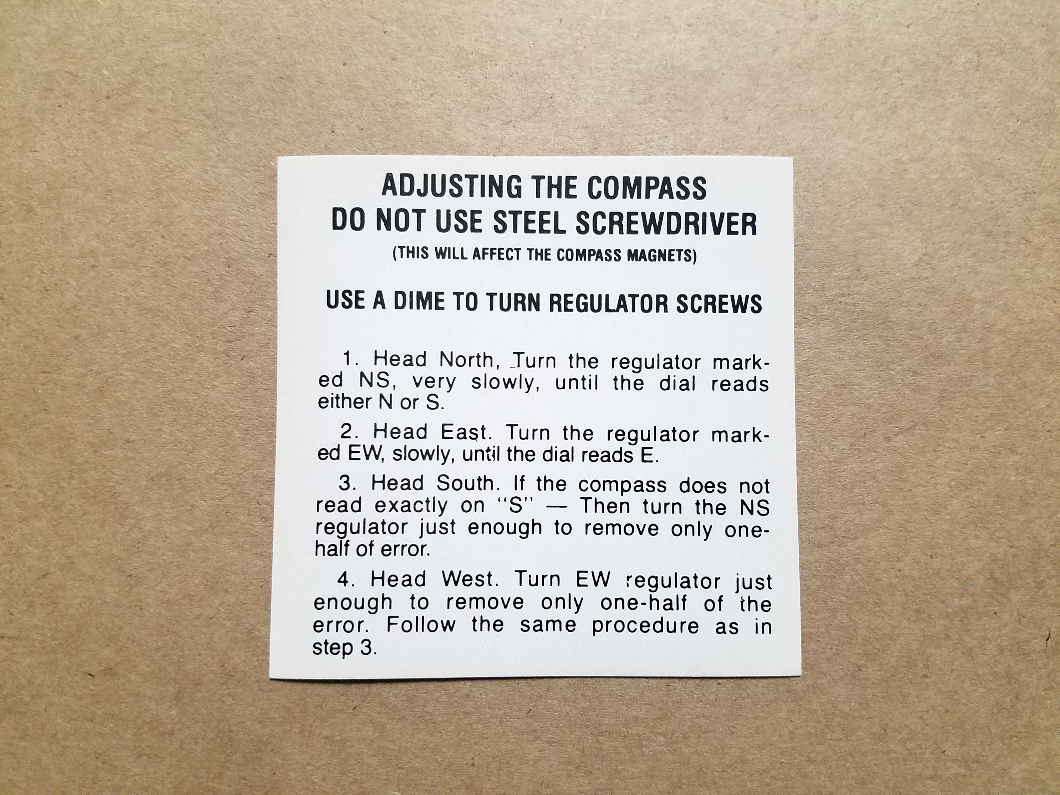 1937-62 Compass Glove Box Instruction Decal