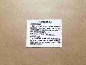 1959-60 Jack Instruction Decal, installs on jack shaft