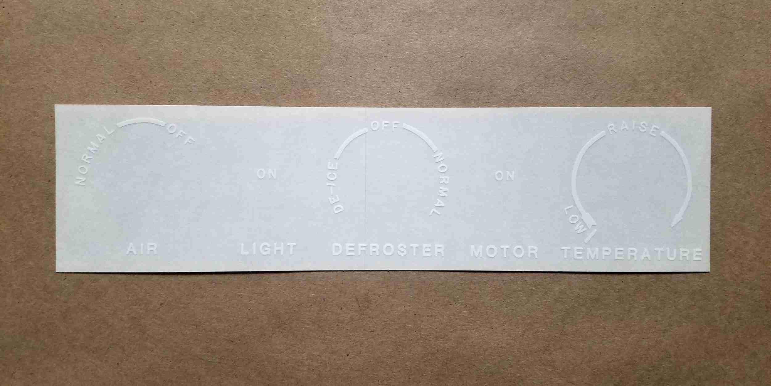1948 White Heater Control Panel Decal