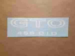 1970-73 Body Decal, White, GM 479919, GTO 455 CID