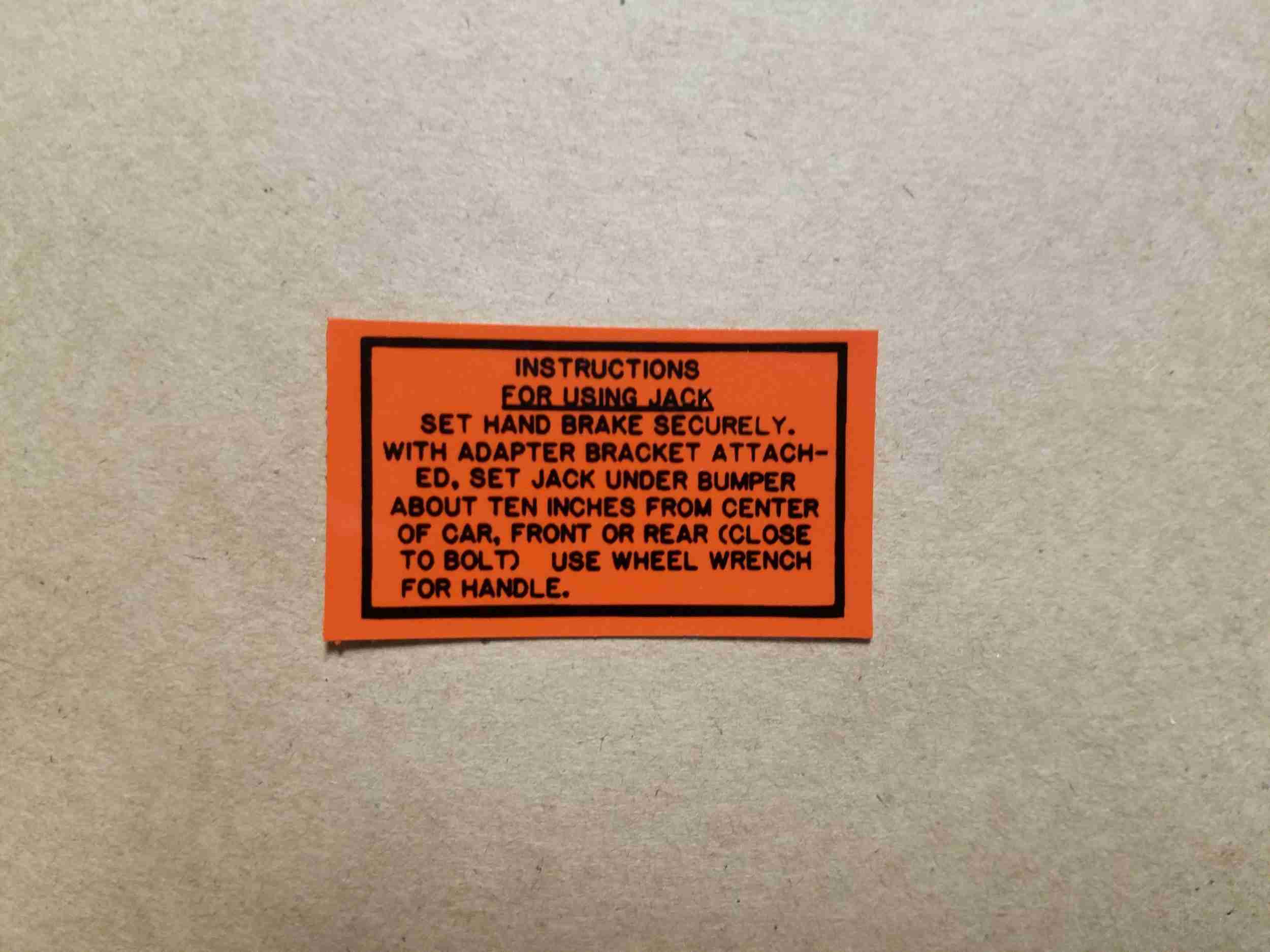 1956-57 Jack Instruction Decal, 1-3/4"x1"