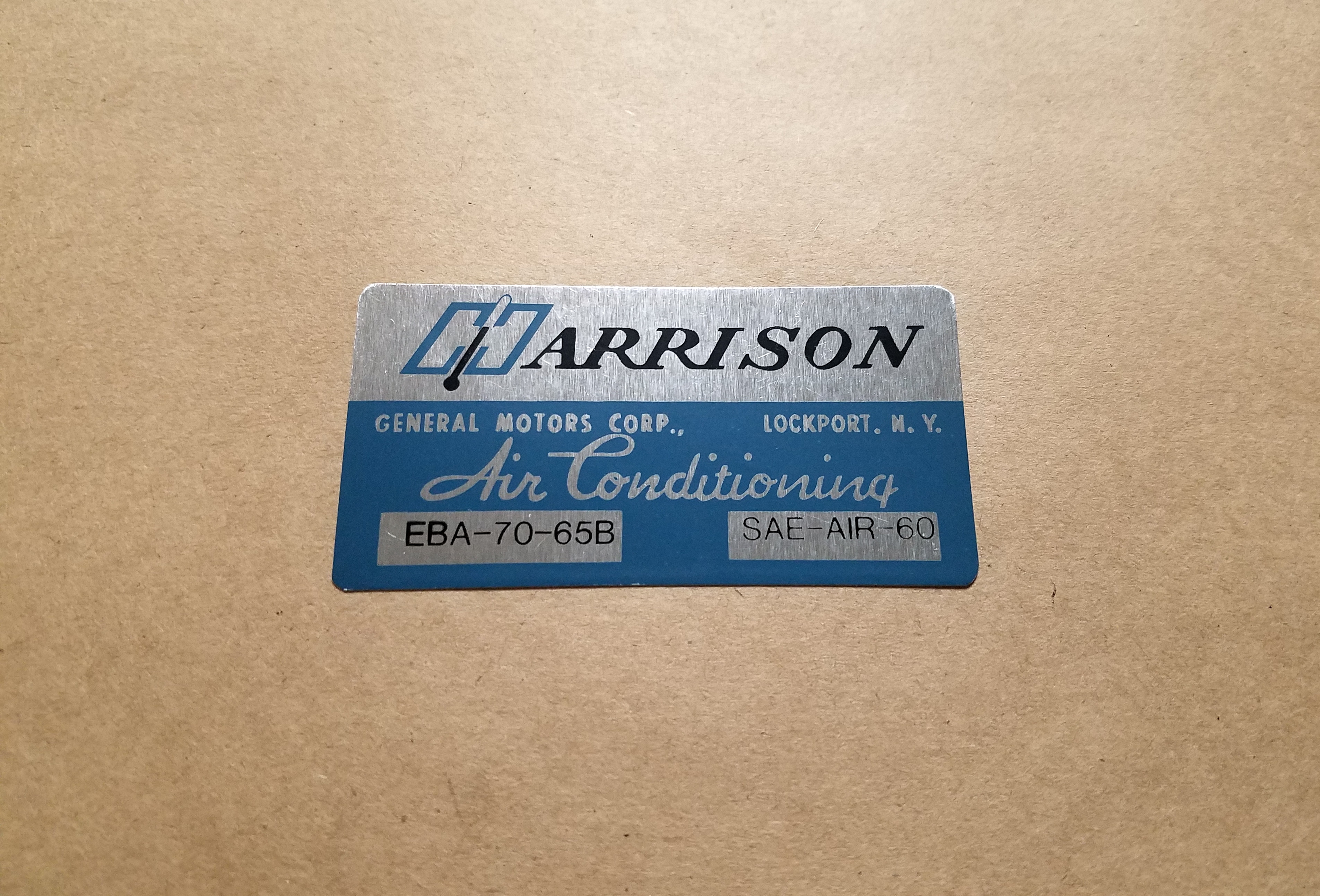 1965 Harrison Air Conditioning Evaporator Box Decal, on decal: EBA-70-65B