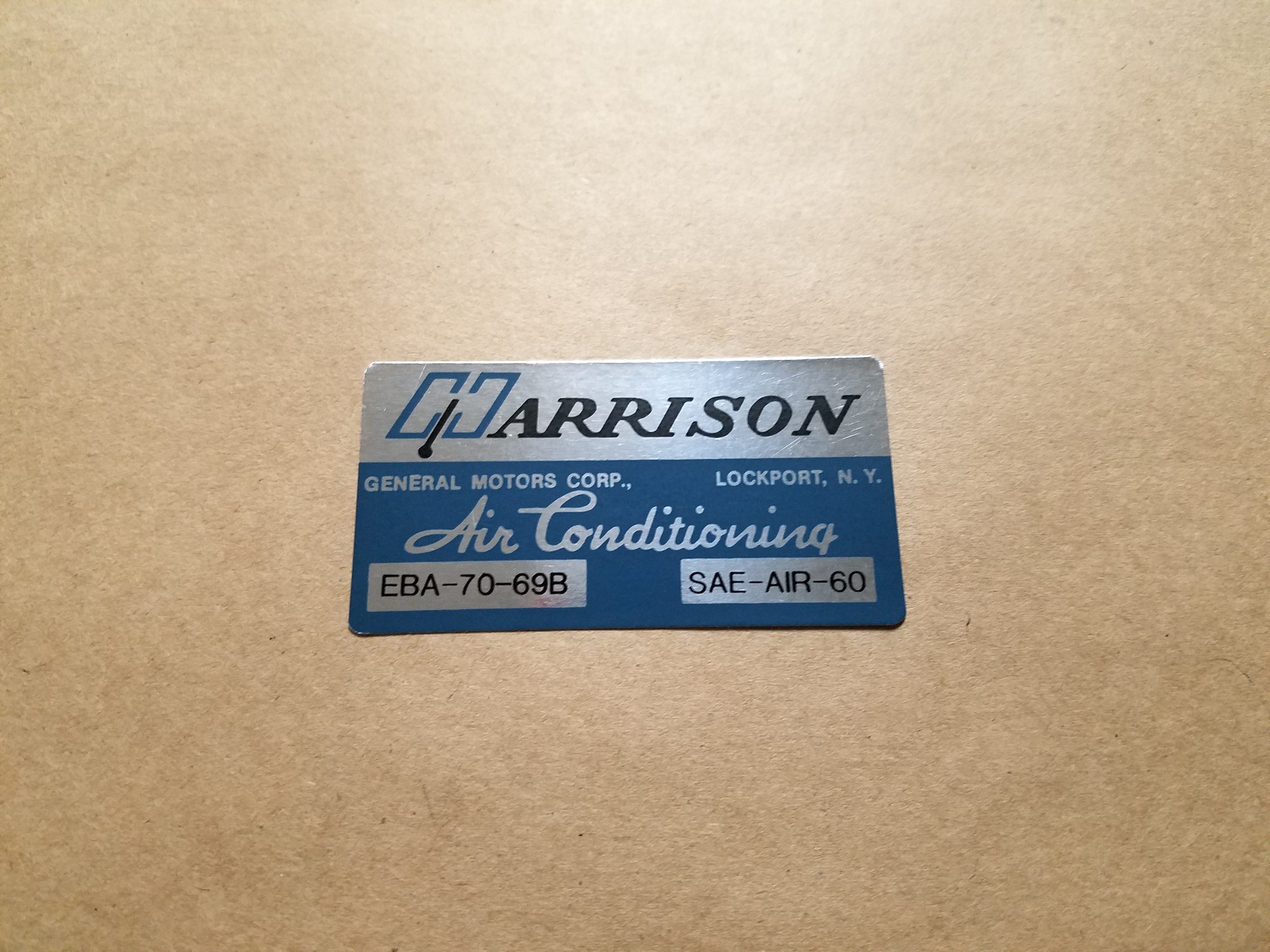1969 Decal, Harrison Air Conditioner Evaporator Box (On Decal: EBA-70-69B)