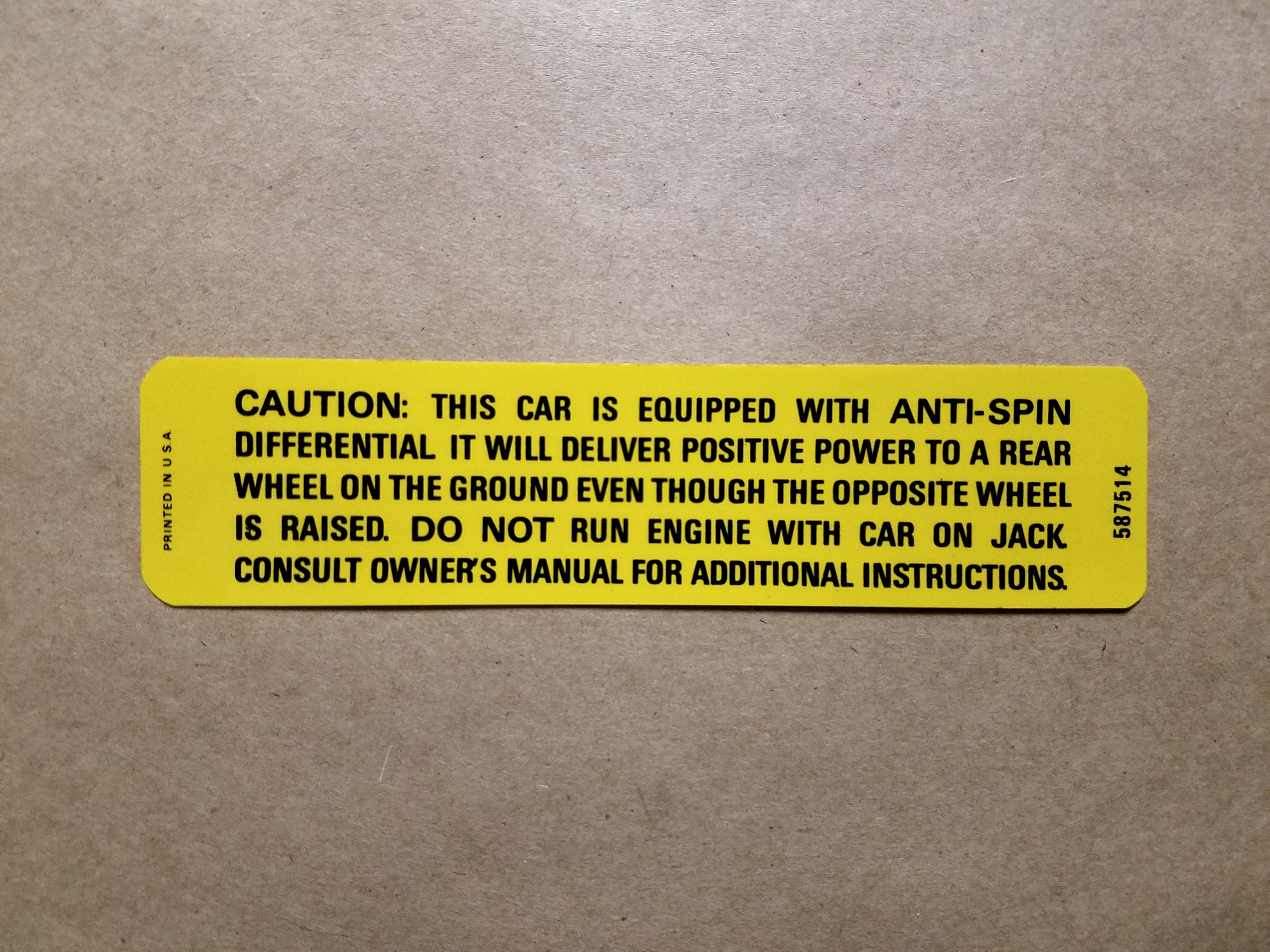 Decal, Anti Spin Caution (GM# 587514)..