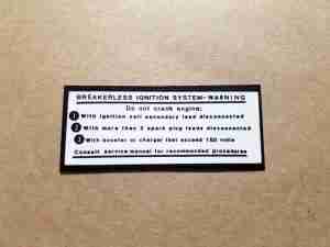 1963-66 Decal, Breakerless Ignition Warning