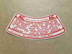 1955 2-Barrel Carburetor Red Oil Bath Air Cleaner Service Instruction Decal, semi-circular