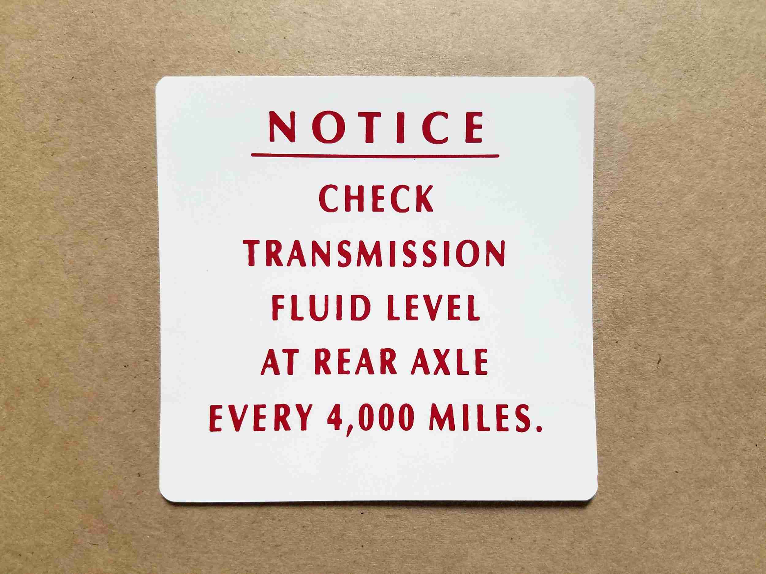 1962-63 Tempest Transmission Notice Decal
