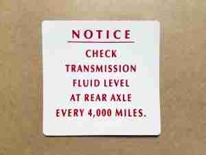 1962-63 Tempest Transmission Notice Decal