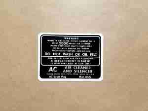 1934-48 White Dry Style Air Cleaner Service Instruction Decal, rectangular, 1934 P8, 1935-48 All