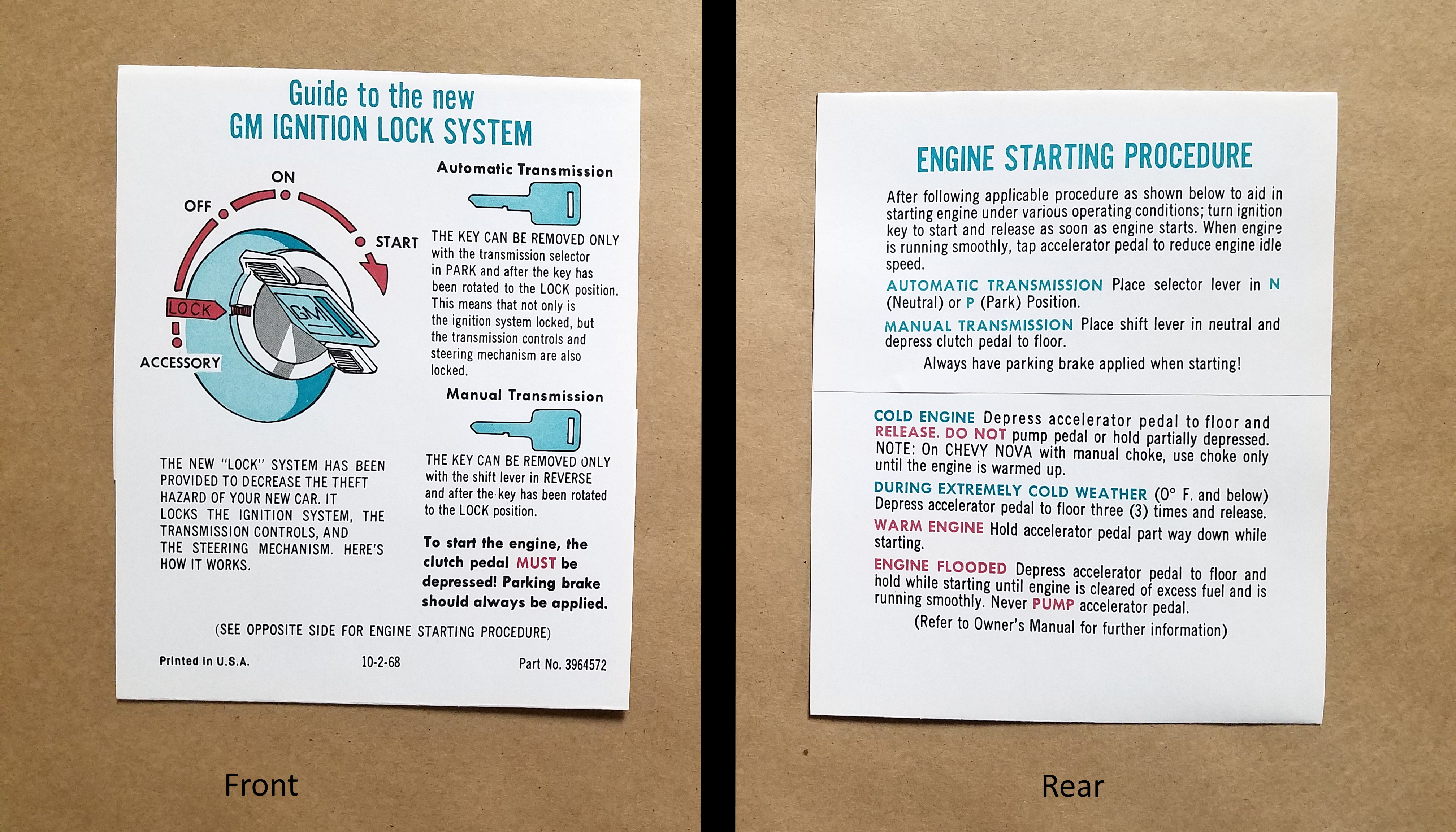 Card Engine Start/Ignition Lock Instructiion