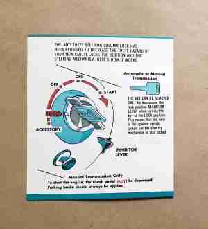 Card, Ignition Lock Instruction Sleeve, 5 1/2" (GM 738563)