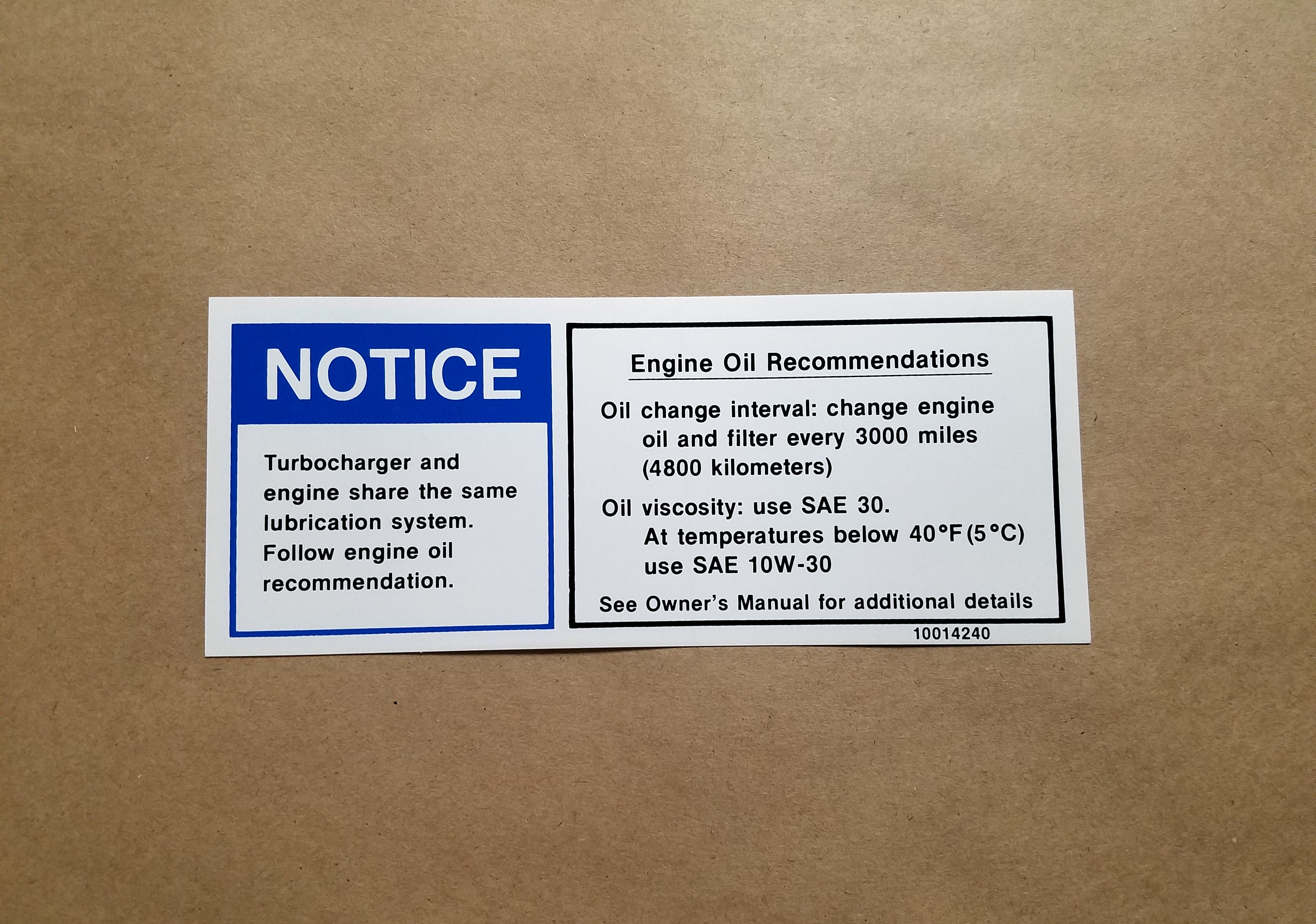 1981 Engine Oil recommendation Decal GM100