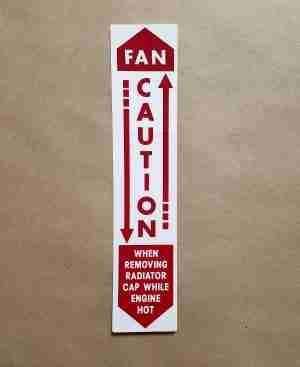 1960-61 P8 Caution Fan Decal, Red/White, vertical orientation