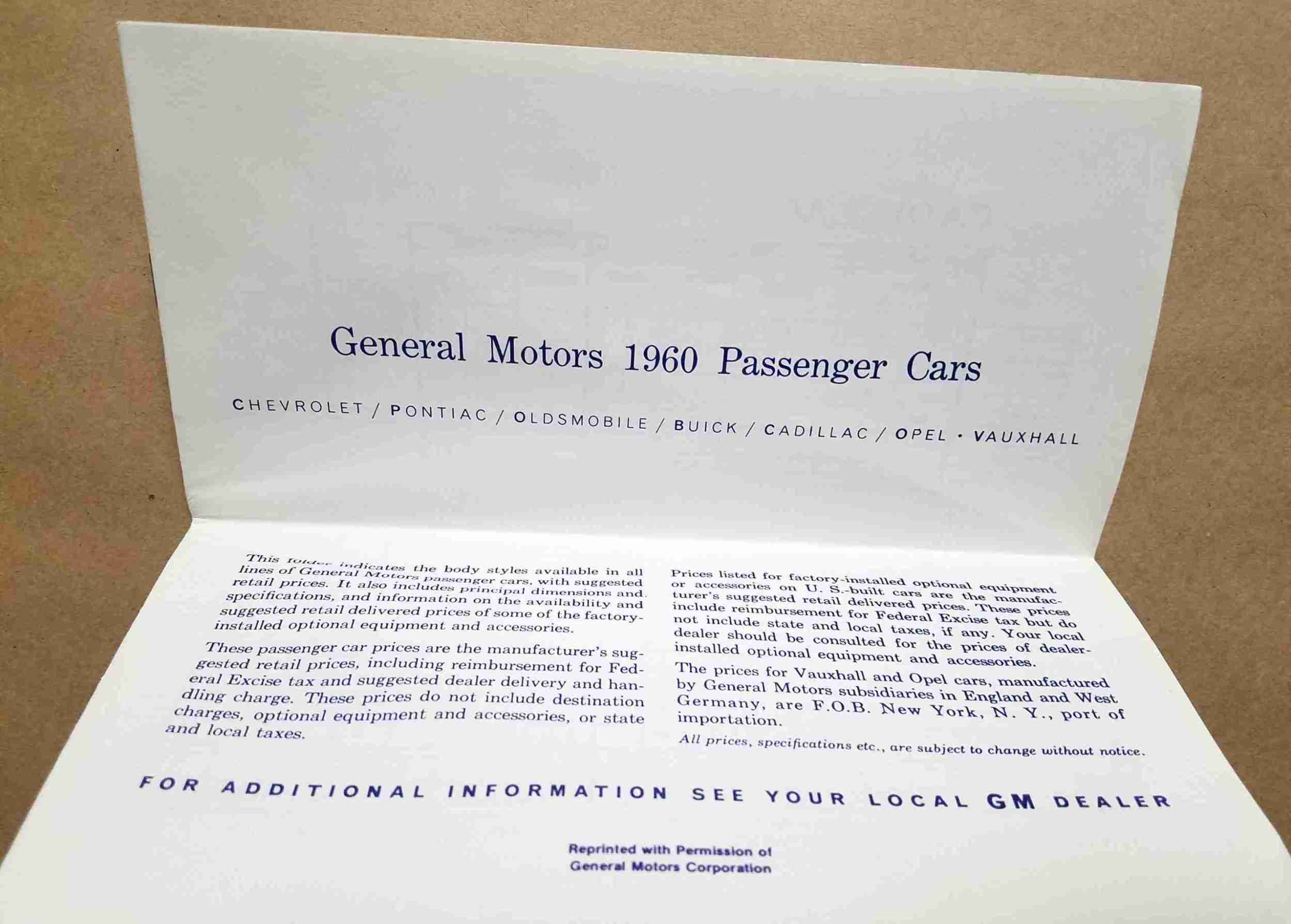 1960 GM New Vehicle Retail Price Booklet - Image 2