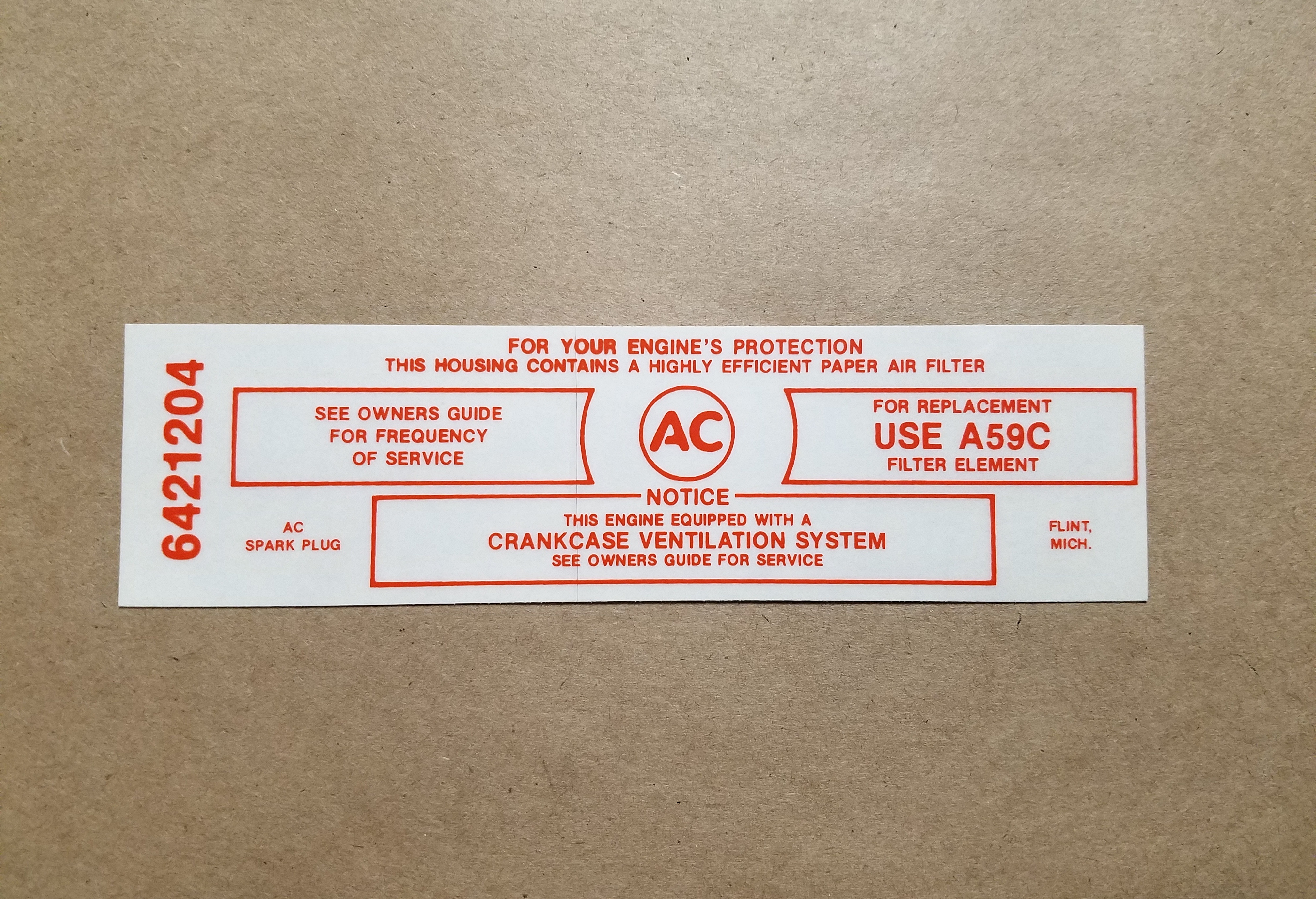 Decal, 389/421 Police 3x2 Air Cleaner Service Instruction, Red (GM 6421204)