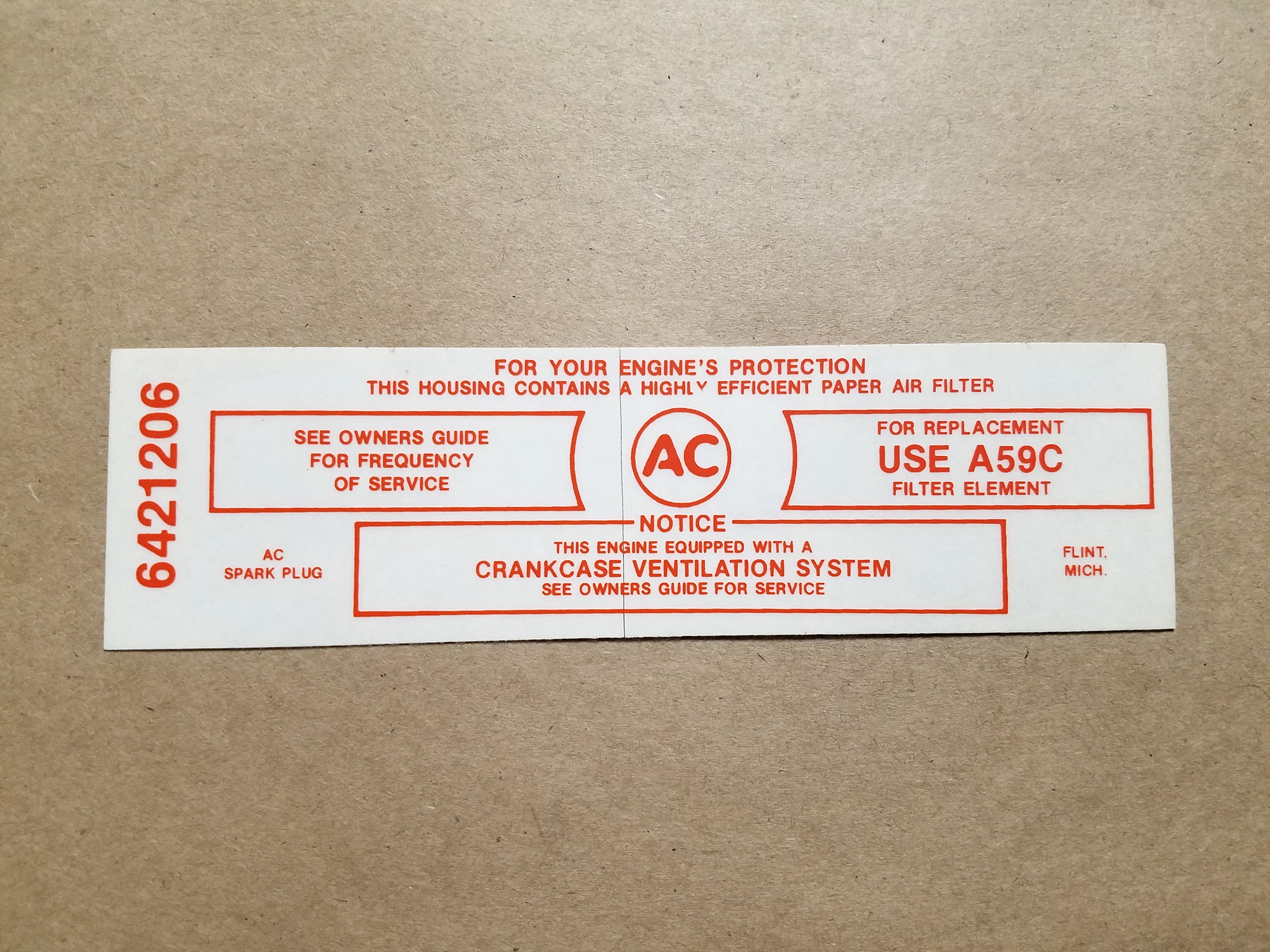 Decal, 421 3x2 Air Cleaner Service Instruction, Red (GM 6421206)