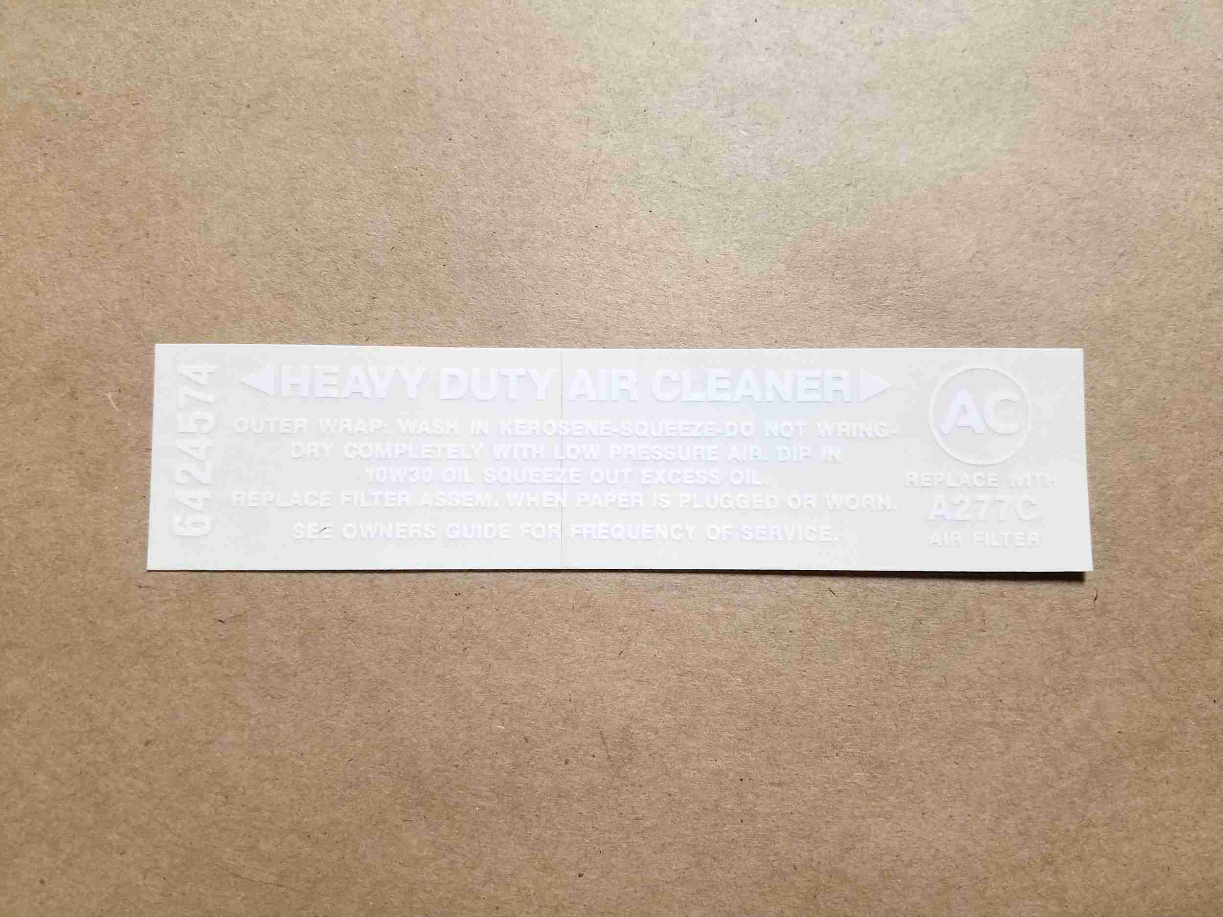 1967 Decal, 400-2V Air Cleaner Service Instruction, White (GM# 6424574, On Decal: A277C)