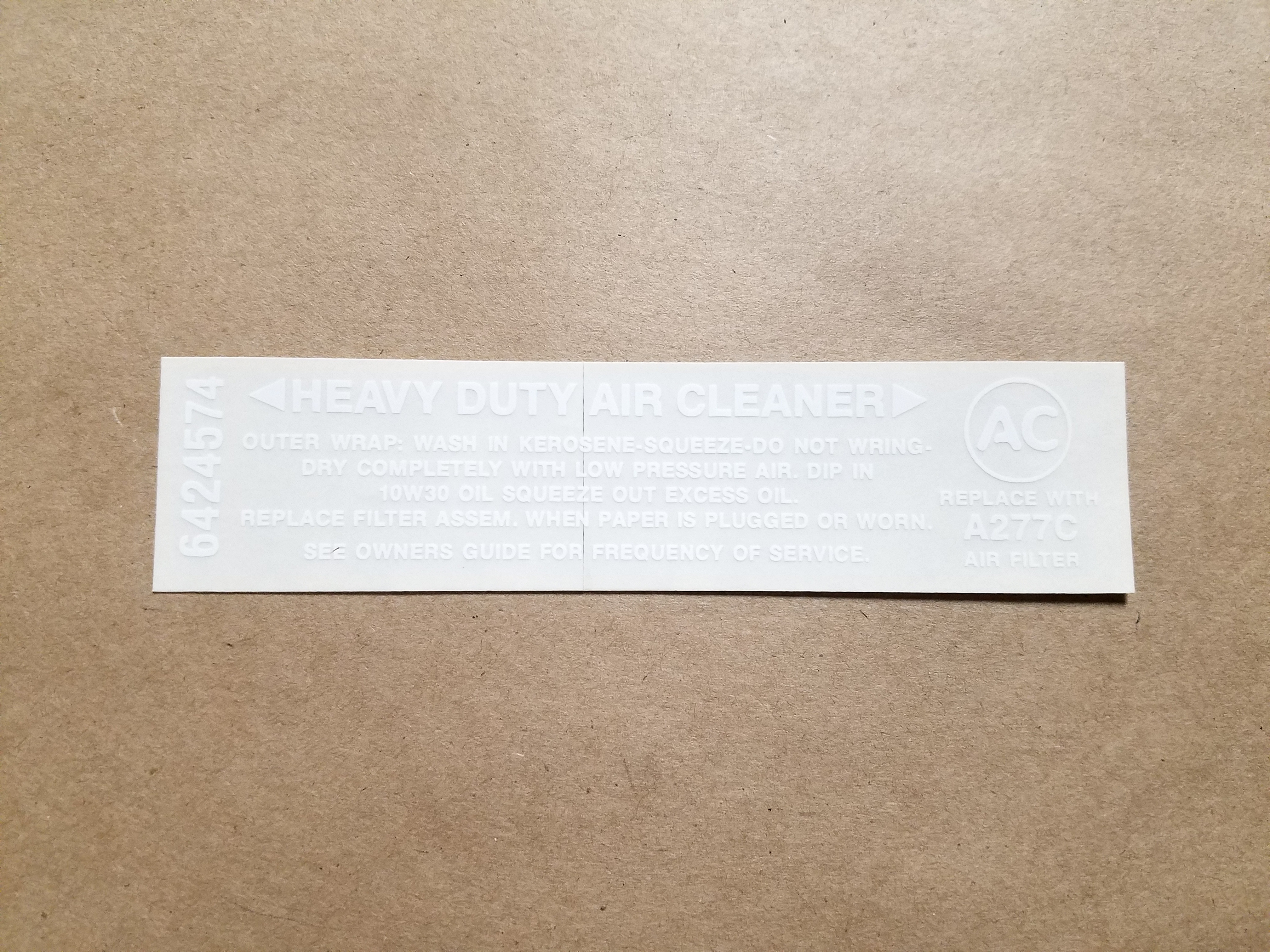 1967 Decal, 400-2V Air Cleaner Service Instruction, White (GM# 6424574, On Decal: A277C)
