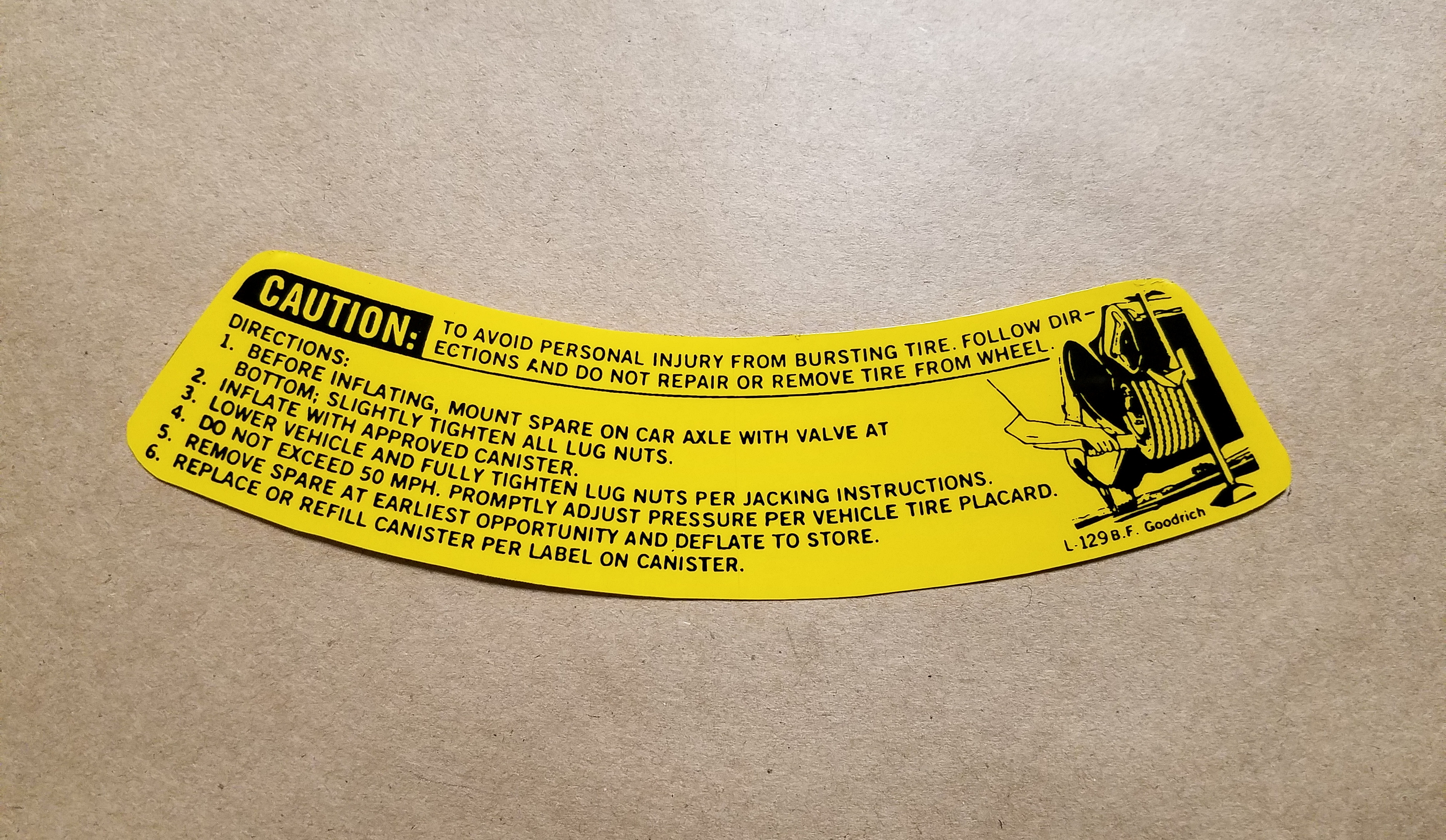 1977-80 Decal, Space Saver Tire Warning