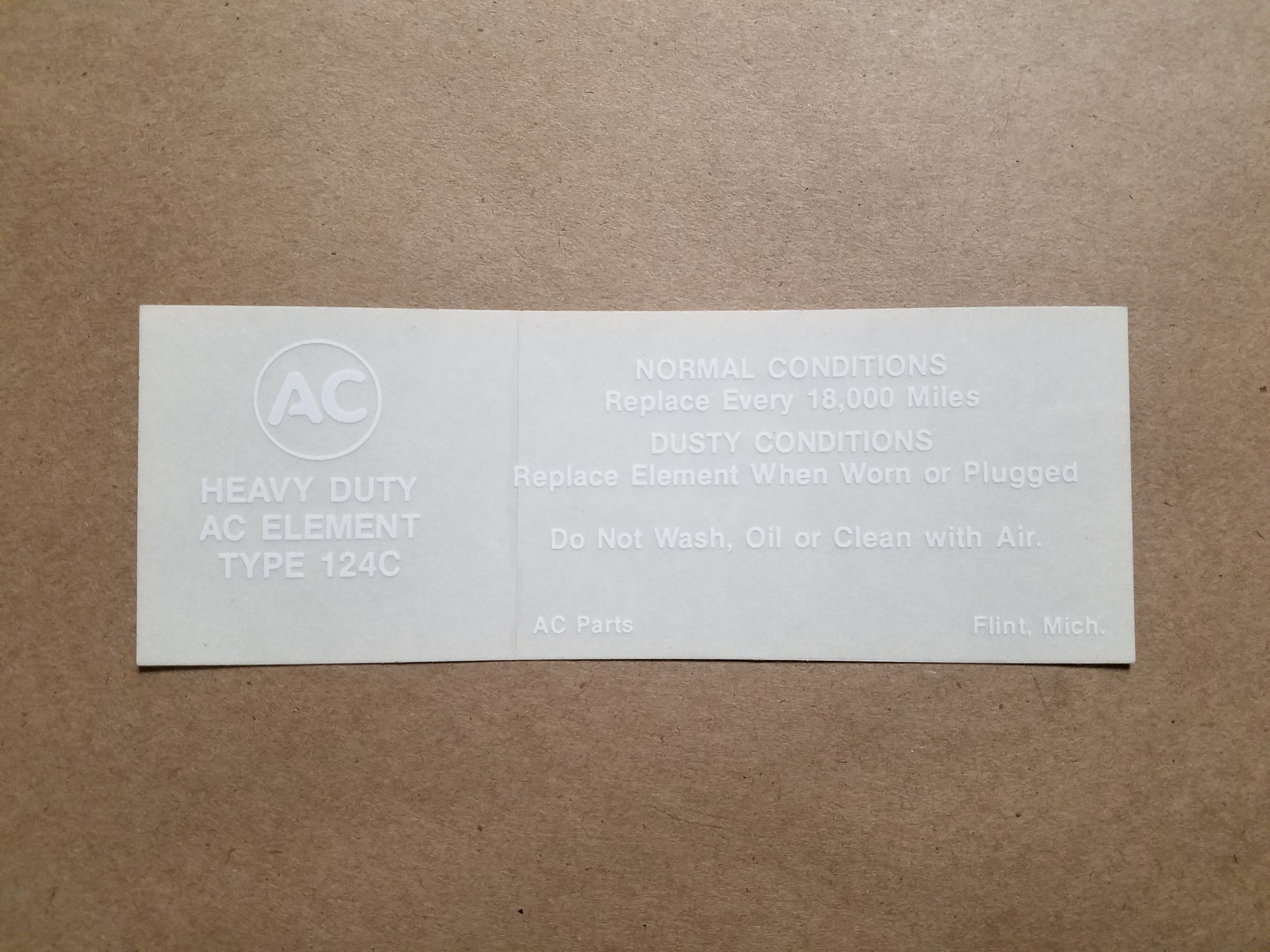 1964 Air Cleaner Service Instruction Decal, White, A124C, 1964 GTO