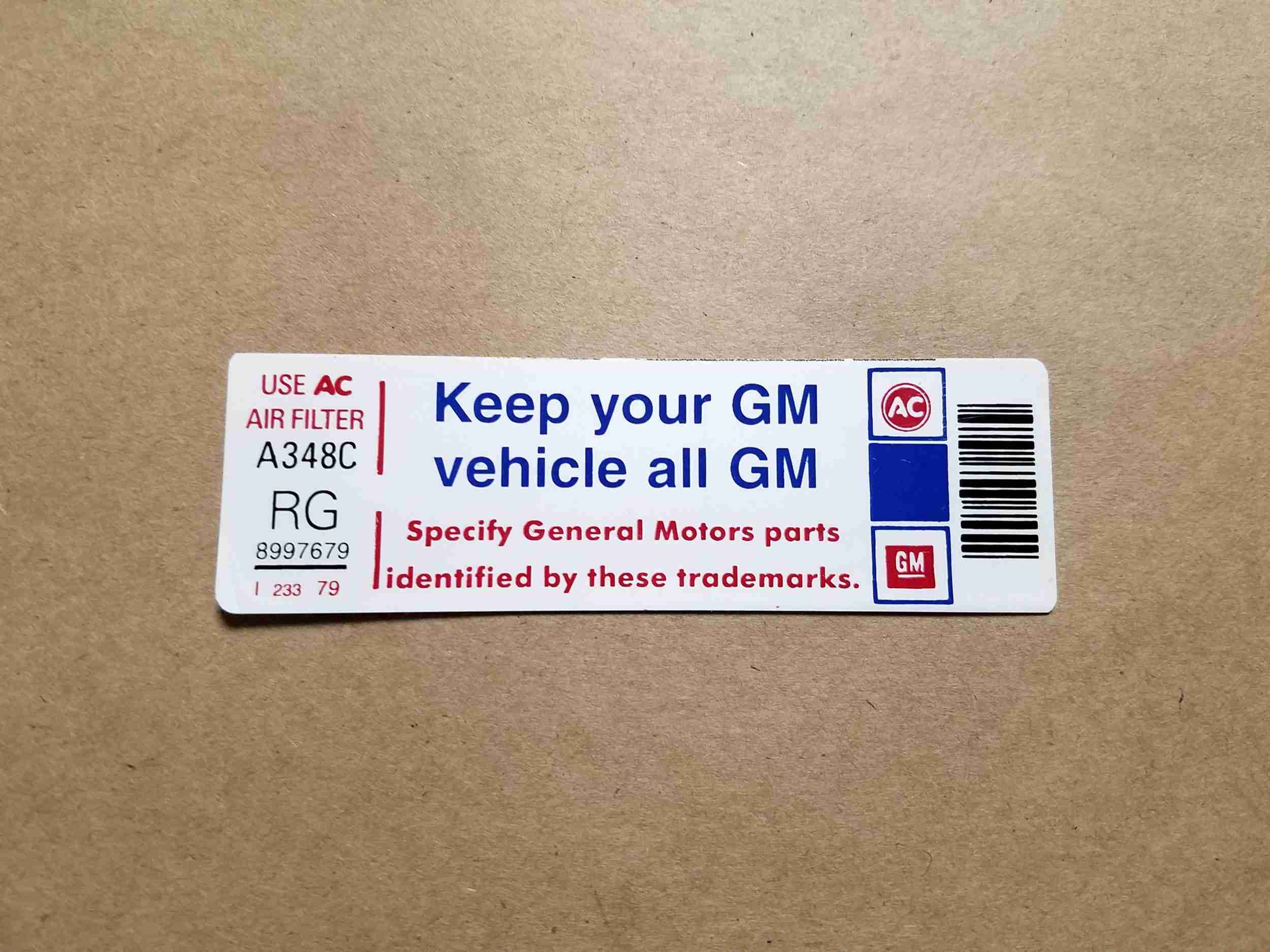 1980 Keep Vehicle All GM' decal