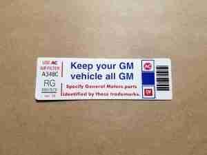 1980 Keep Vehicle All GM' decal