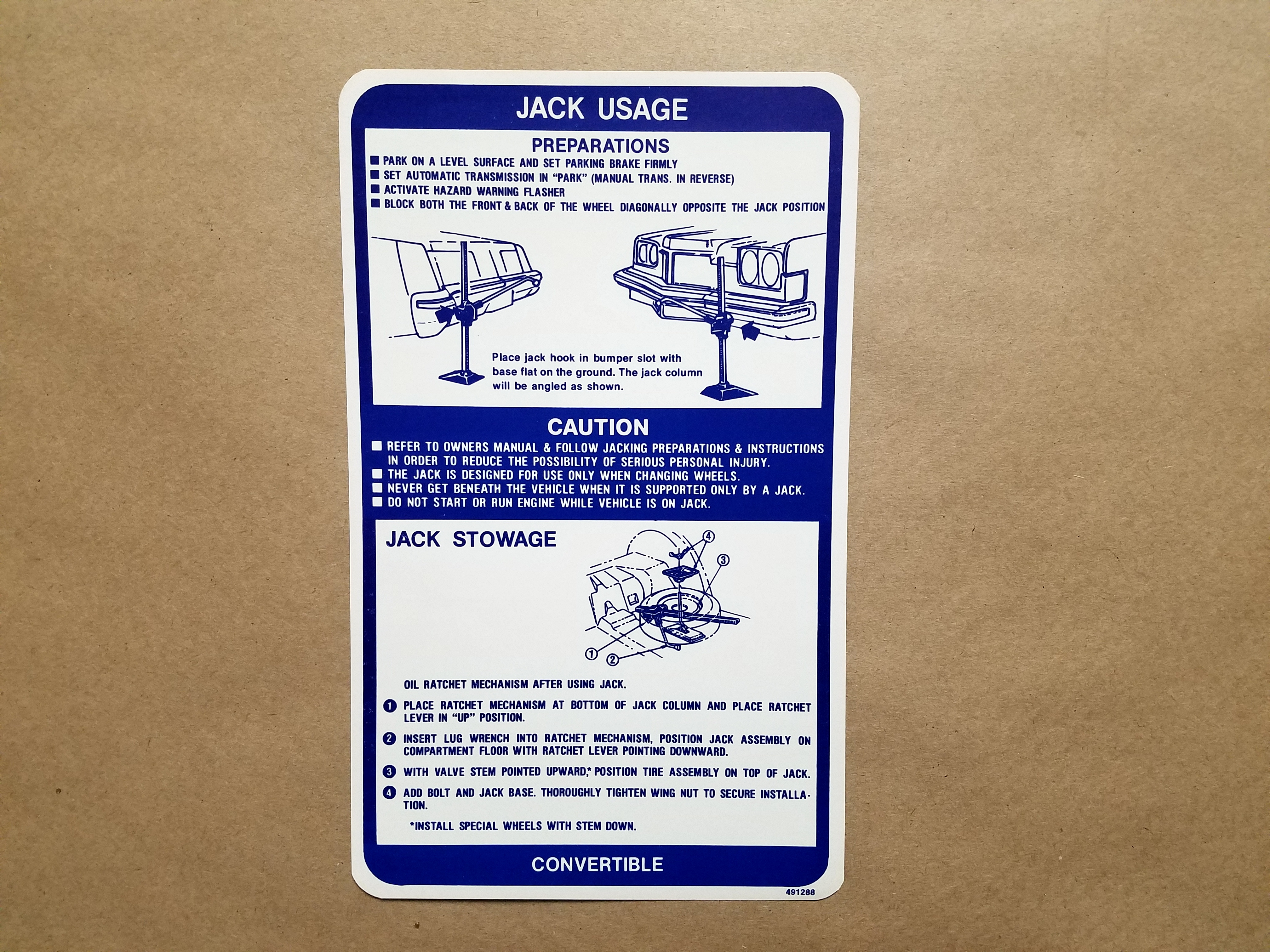 1973 Jack Instructions, Grandville Conv (GM# 491288)