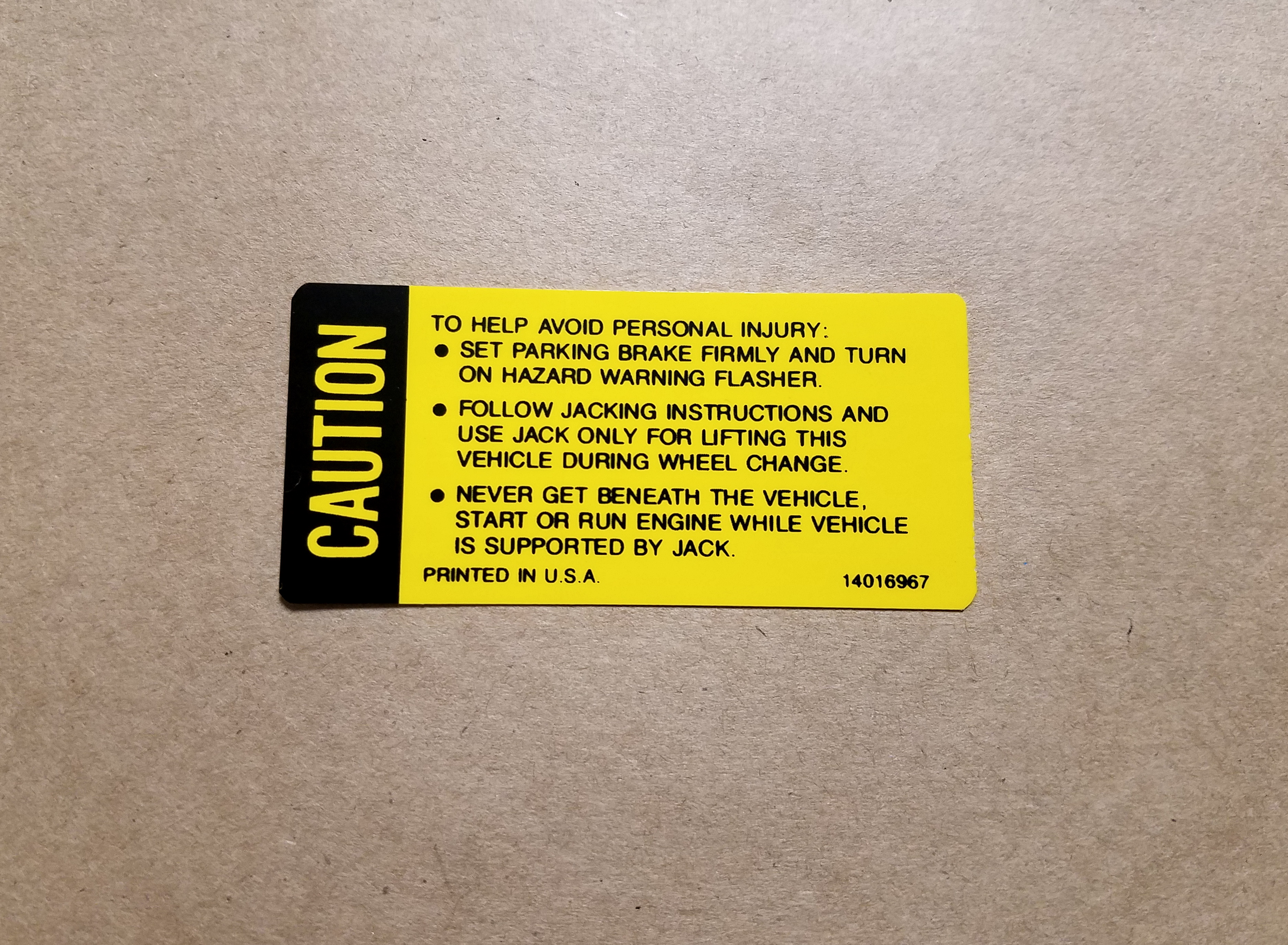 1980 Jack Caution Decal GM #14016967