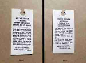 1958-63 Electric Antenna Instruction Paper Tag, on tag: 570340
