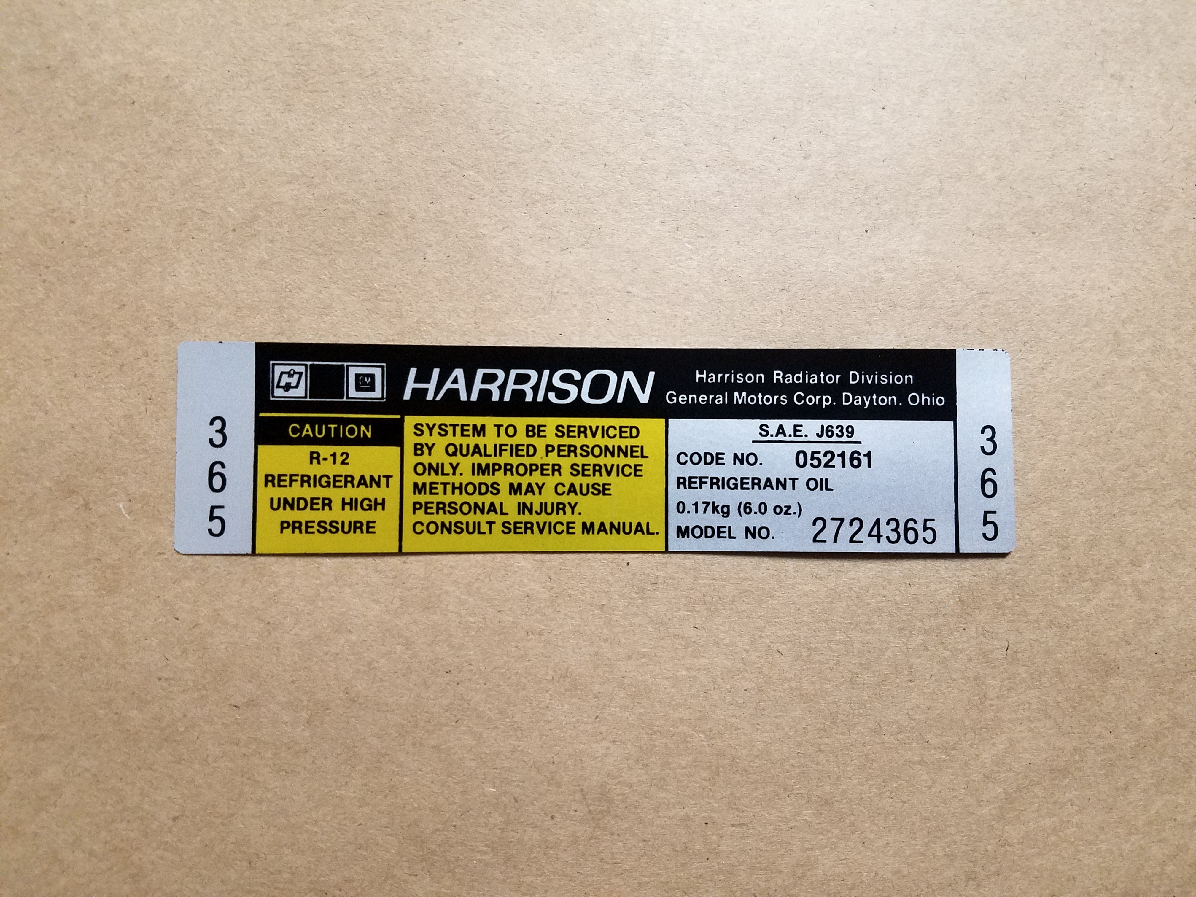 1981 Decal Harrison Air Conditioner Comp ..GM# 2724365)