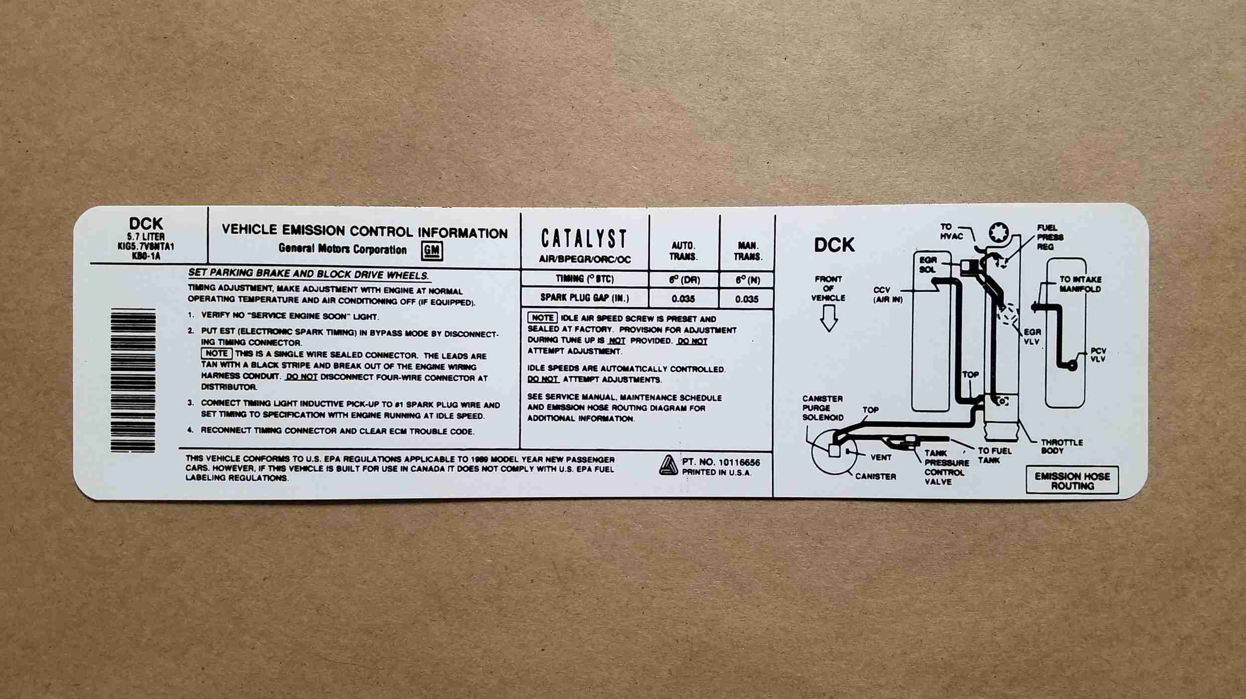 Decal, 5.7 AT/MT Emission & Routing (On Decal: DCK 10116656)