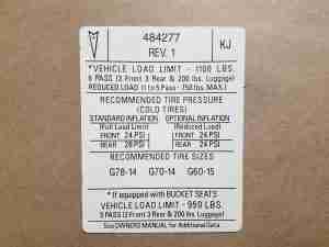 1971-72 GTO Tire pressure Decal, on decal: KJ 484277,