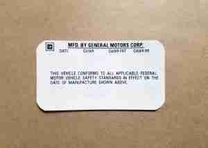 1976-77 All Vehicle Certification Decal Kit, GM# 354048