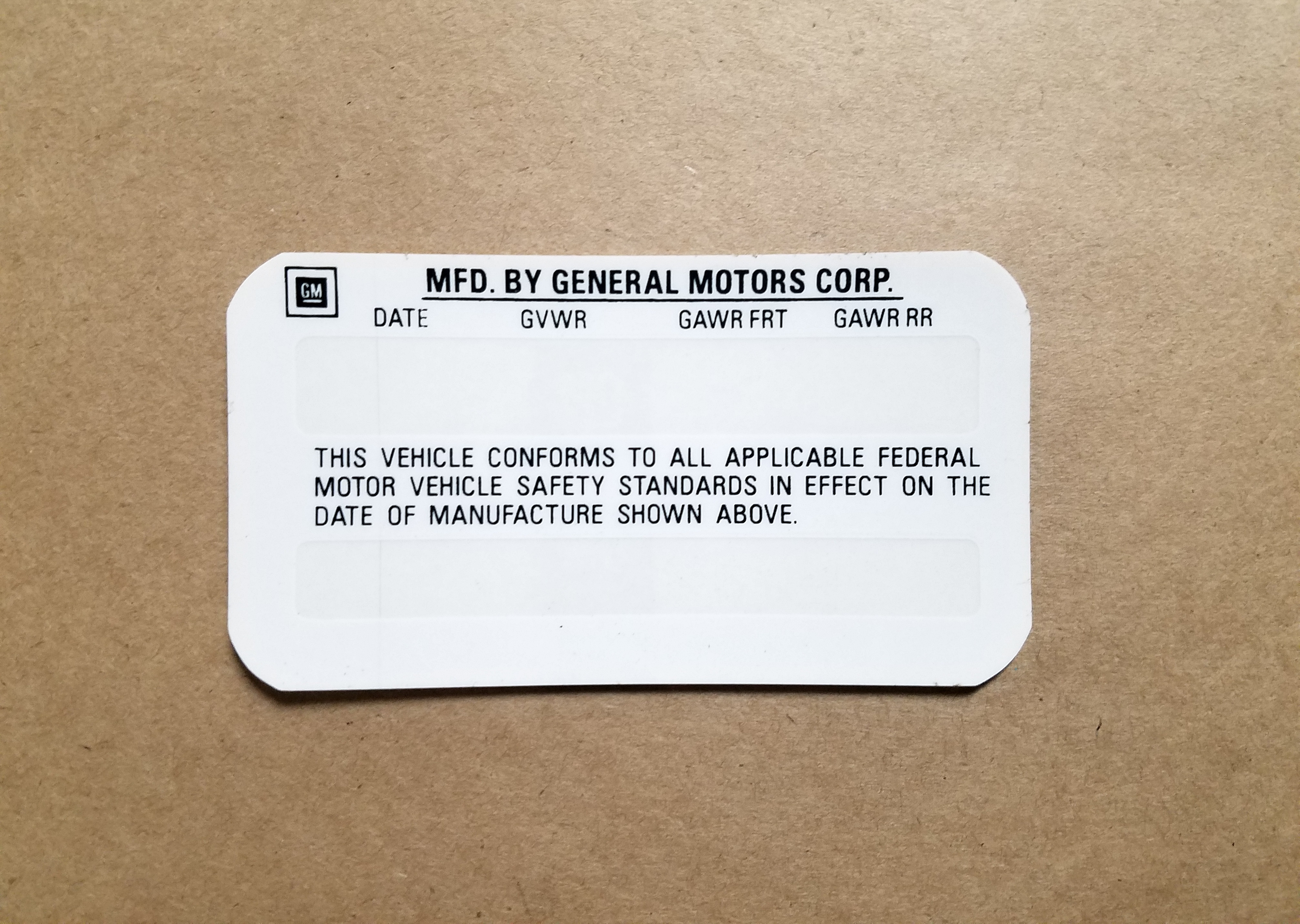 1976-77 All Vehicle Certification Decal Kit, GM# 354048
