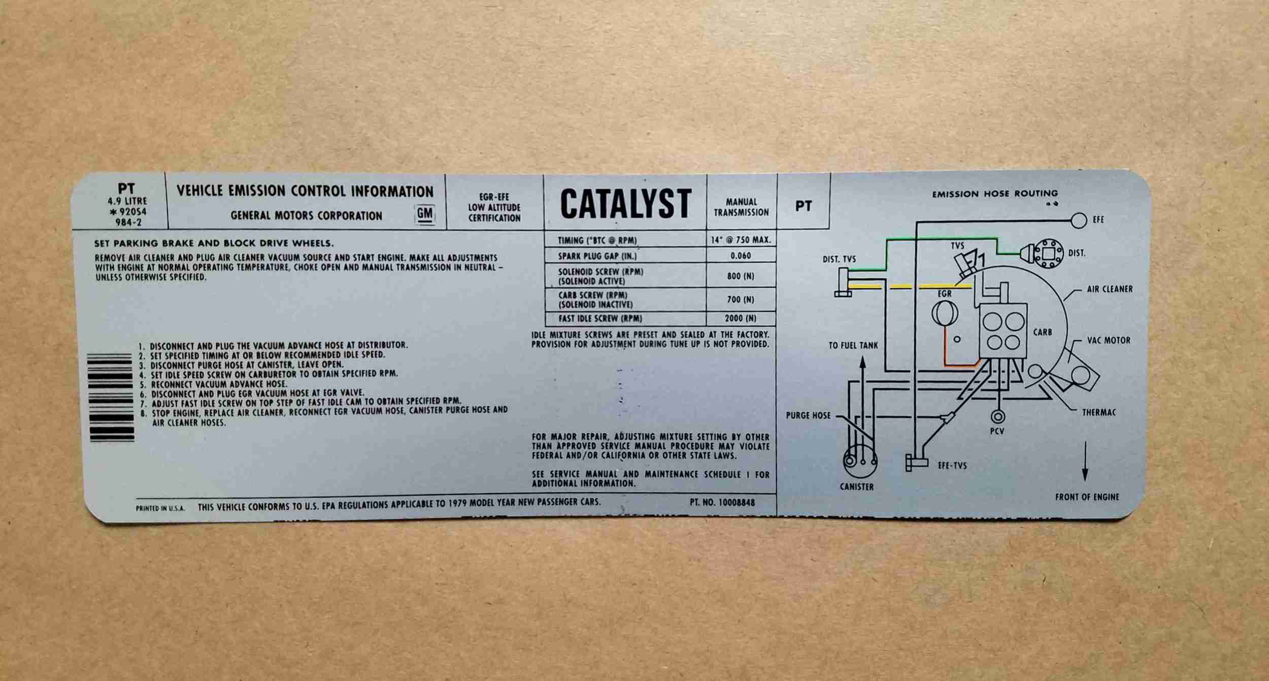 1979 Emission Decal "1008848" on decal