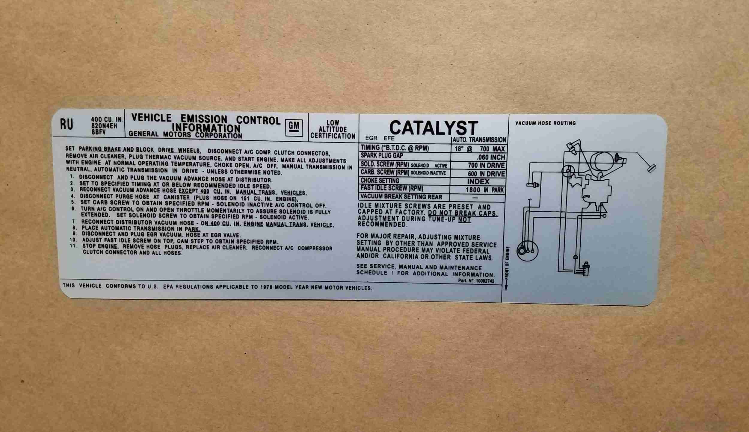 1978 Emission Decal" RU 10082742,1"