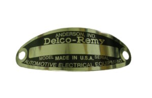 1926-62 Black Curved Distributor Tag, w/ rivets