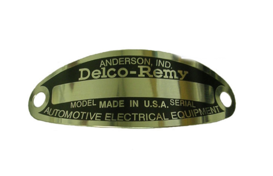 1926-62 Black Curved Distributor Tag, w/ rivets