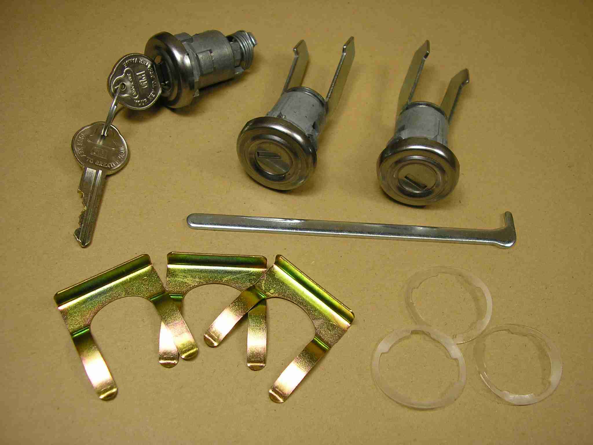 1955-57 Combination Door & Trunk Lock Set, w/ original octagon keys & u-pawl door locks, 1955-57 All exc 2dr Hardtop & Convertible