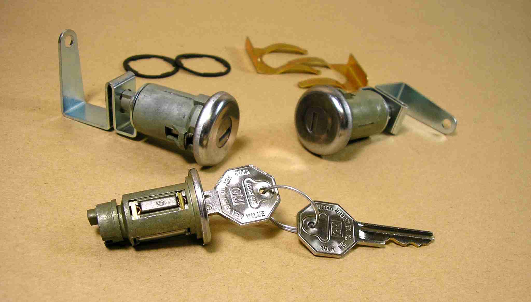 1959-60 Ignition & Long Cylinder Door Safety Lock Assemblies, original style pear head keys, All 2dr