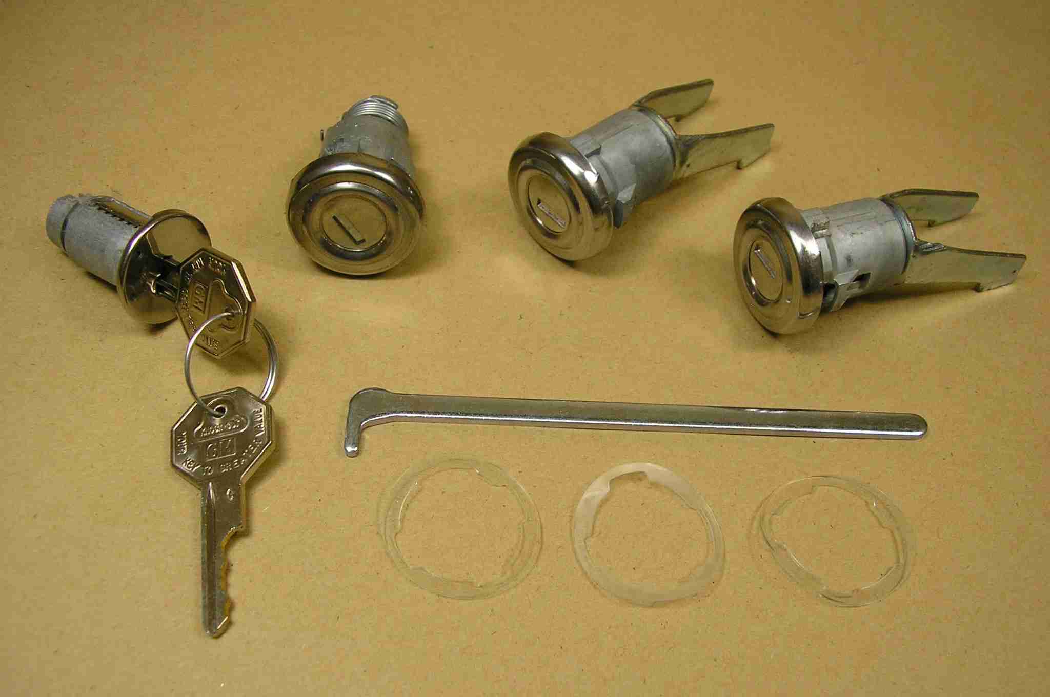 1955-57 Combination Ignition, Door & Trunk Lock Set, w/ original octagon keys & u-pawl door locks, 1955-57 All exc 2dr Hardtop & Convertible