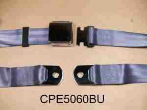 1926-65 60" Blue Seat Belt w/ Chrome Aircraft-Style Buckle, 2-point non-retractable lap belt, comes w/ hardware