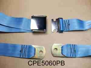 1926-65 60" Powder Blue Seat Belt w/ Chrome Aircraft-Style Buckle, 2-point non-retractable lap belt, comes w/ hardware