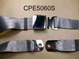 1926-65 60" Silver Seat Belt w/ Chrome Aircraft-Style Buckle, 2-point non-retractable lap belt, comes w/ hardware