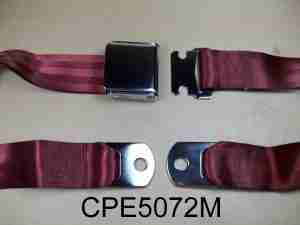 1926-65 75" Maroon Seat Belt w/ Chrome Aircraft-Style Buckle, 2-point non-retractable lap belt, comes w/ hardware