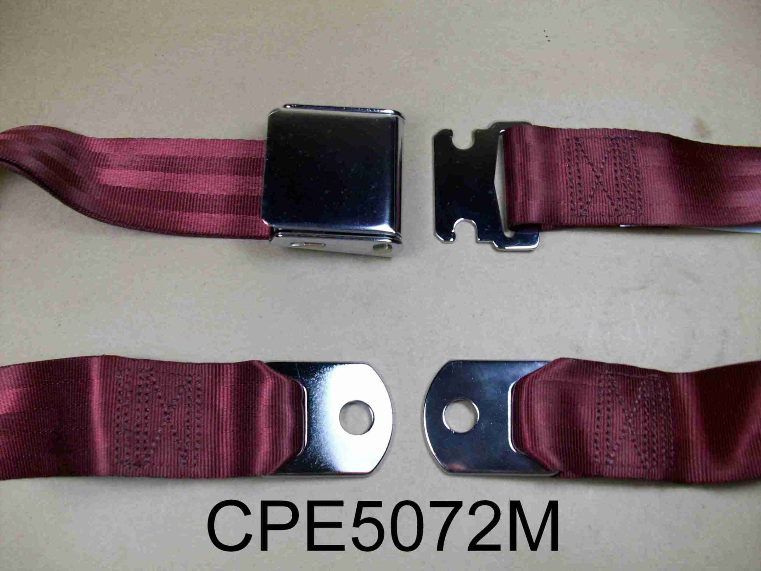 1926-65 75" Maroon Seat Belt w/ Chrome Aircraft-Style Buckle, 2-point non-retractable lap belt, comes w/ hardware