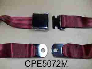 1926-65 75" Maroon Seat Belt w/ Chrome Aircraft-Style Buckle, 2-point non-retractable lap belt, comes w/ hardware